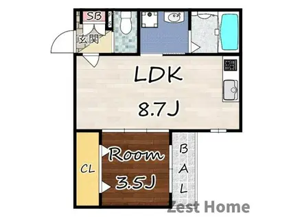 GRAN FELIZ(1LDK/2階)の間取り写真