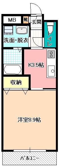 サンライズ北方(1K/2階)の間取り写真