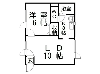 ハッピーマンション(1LDK/2階)の間取り写真