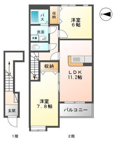 メゾン ドゥ アヴィニヨン(2LDK/2階)の間取り写真