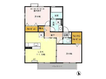 アフロディーテS(2LDK/2階)の間取り写真