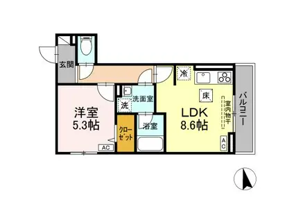 ディールーム グラス 中町(1LDK/1階)の間取り写真