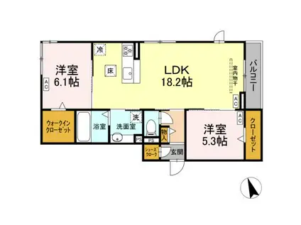 ソラーナHIROA(2LDK/1階)の間取り写真