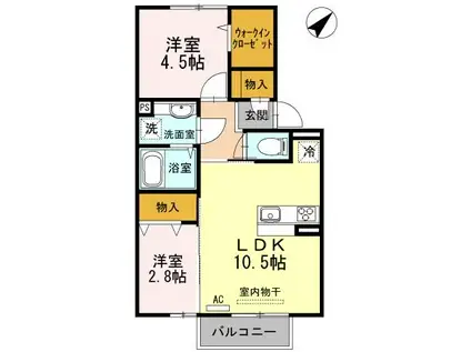 D‐ROOM COCO(2LDK/2階)の間取り写真