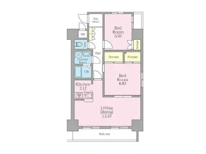 LIVE・TOPIA八王子(2LDK/2階)の間取り写真