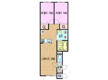 ルラーシェ大町A(2LDK/1階)の間取り写真