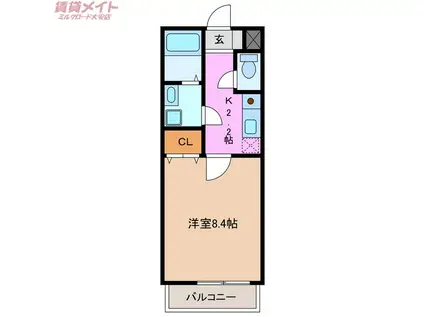 ヴィラオークス(1K/2階)の間取り写真