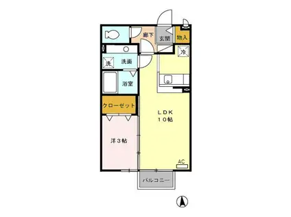 プルミエールA棟(1LDK/2階)の間取り写真