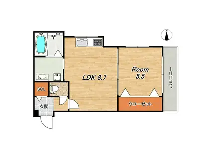 プライベートレジデンス東山七条(1LDK/3階)の間取り写真