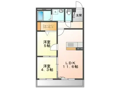 NOIR GISHOU(2LDK/2階)の間取り写真