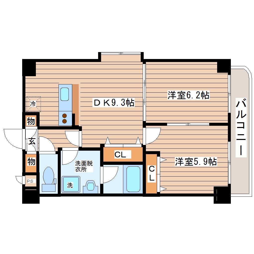 E.シュマン(2DK/1階)の間取り写真