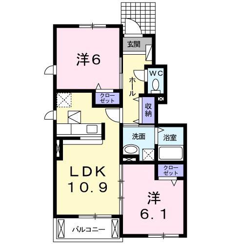 ネオシティ葵 B(2LDK/1階)の間取り写真