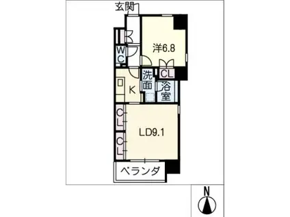 プランドール葵(1LDK/4階)の間取り写真
