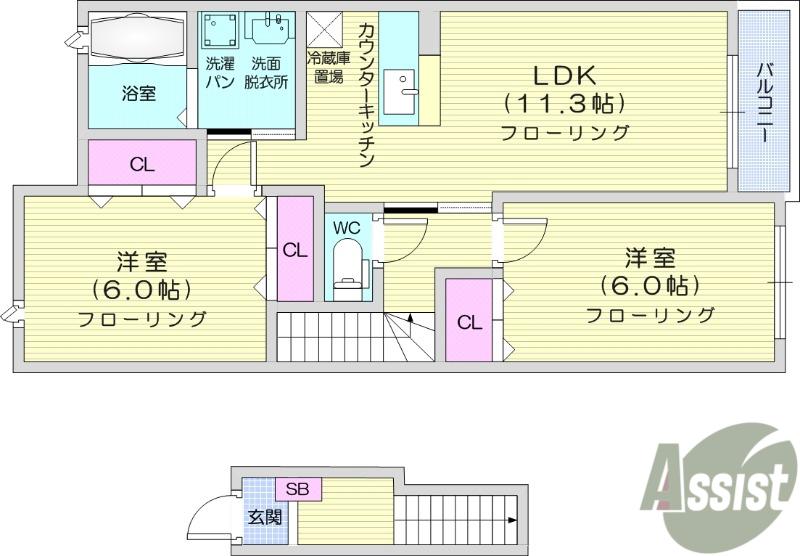 グレース・ガーデンⅢ(2LDK/2階)の間取り写真