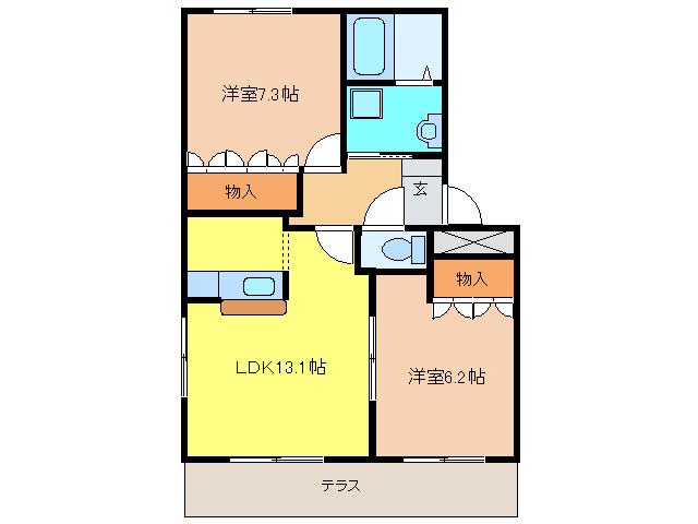 アシューレ五郎丸E棟(2LDK/2階)の間取り写真