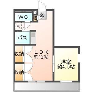 リバーライズII(1DK/2階)の間取り写真