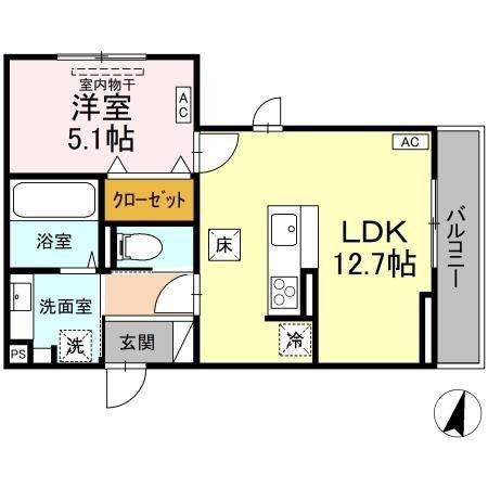 DーROOM遠見塚II(1LDK/1階)の間取り写真