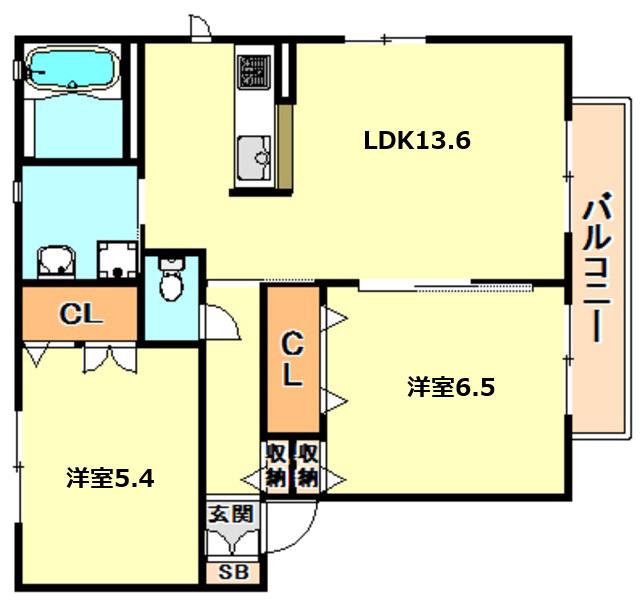 フェリース御影(2LDK/1階)の間取り写真
