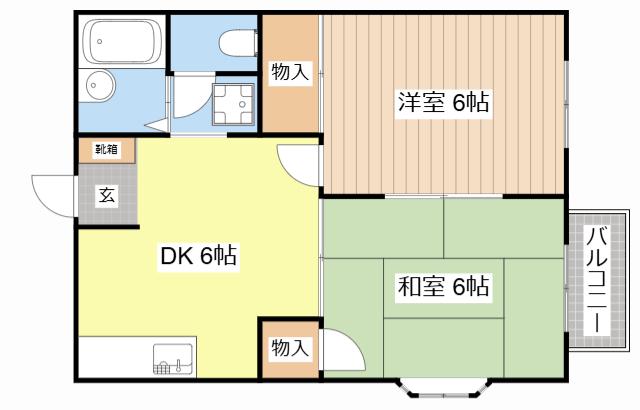 ＪＲ草津線 手原駅 徒歩17分 2階建 築35年(2DK/2階)の間取り写真
