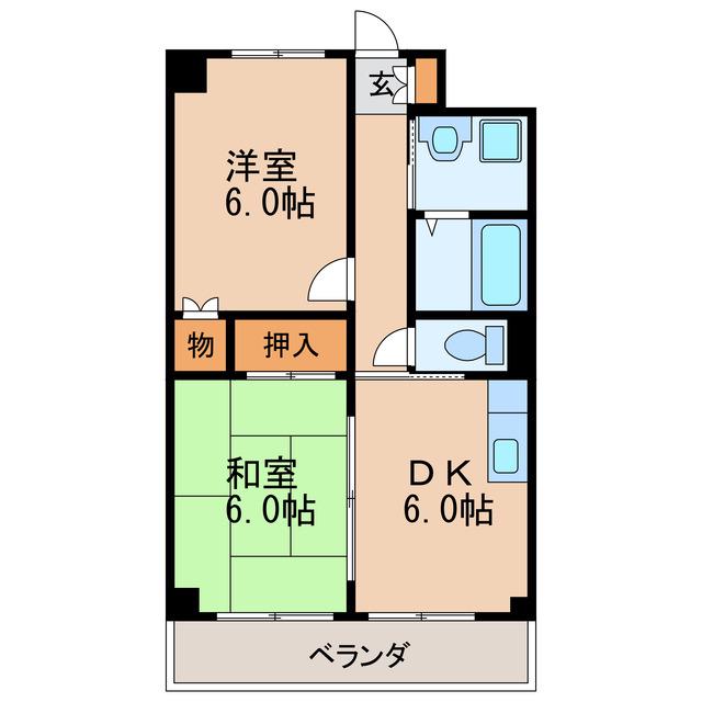ハウスアベニュー(2DK/4階)の間取り写真