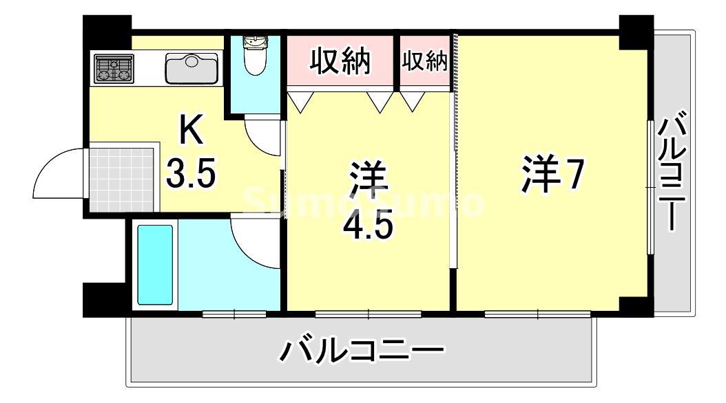 RHYTHM魚崎(2K/3階)の間取り写真