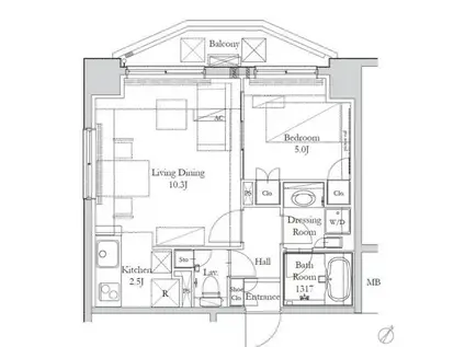 HOUSE岩本町(1LDK/12階)の間取り写真