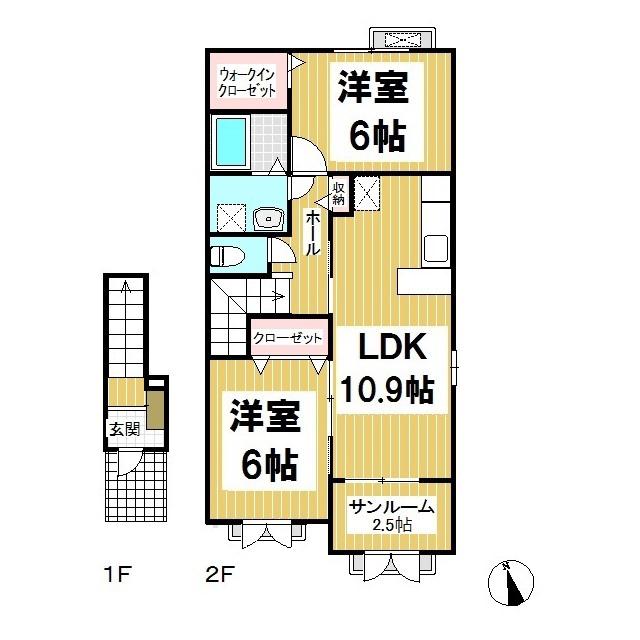 ソレイユ(2LDK/2階)の間取り写真