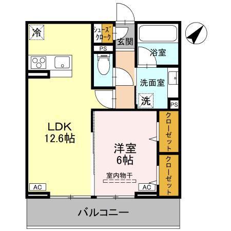 ノーブルラフィネ万平町 B(1LDK/3階)の間取り写真