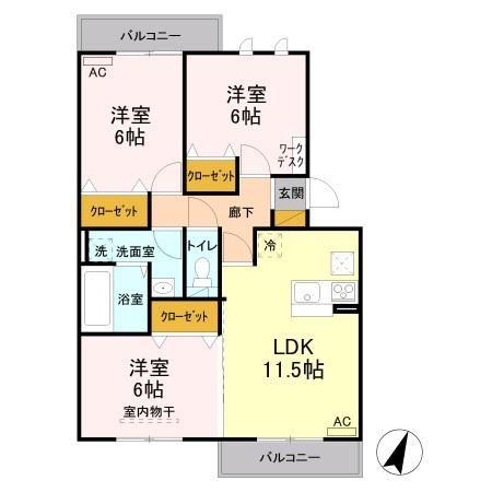 セイチ上近江A(3LDK/1階)の間取り写真