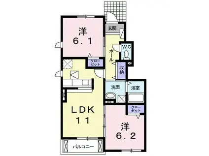 プリートカーサ内浜III(2LDK/1階)の間取り写真