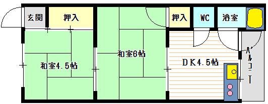 第1松雅荘(2DK/2階)の間取り写真