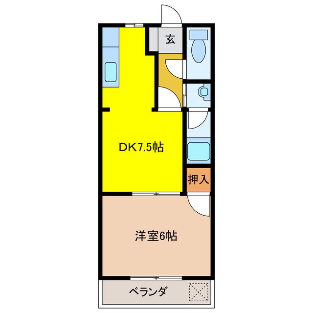 スカイハイツ(1DK/2階)の間取り写真
