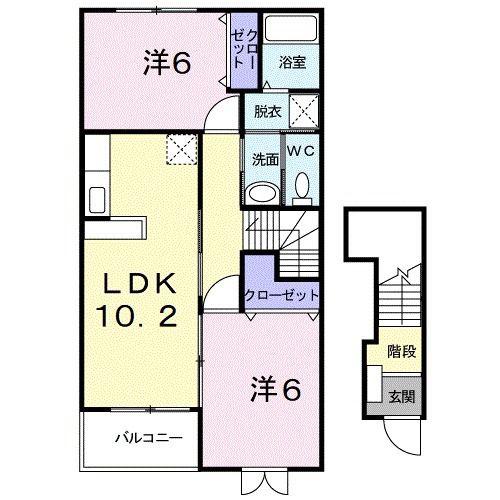 アフェットA(2LDK/2階)の間取り写真