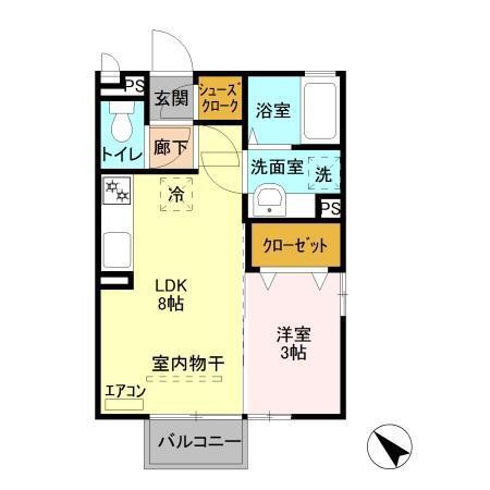 プレシャス前橋C(1LDK/2階)の間取り写真