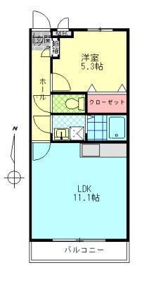 エクシア南春日(1LDK/2階)の間取り写真