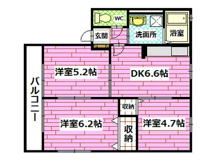 レトアK・I・M(3DK/1階)の間取り写真