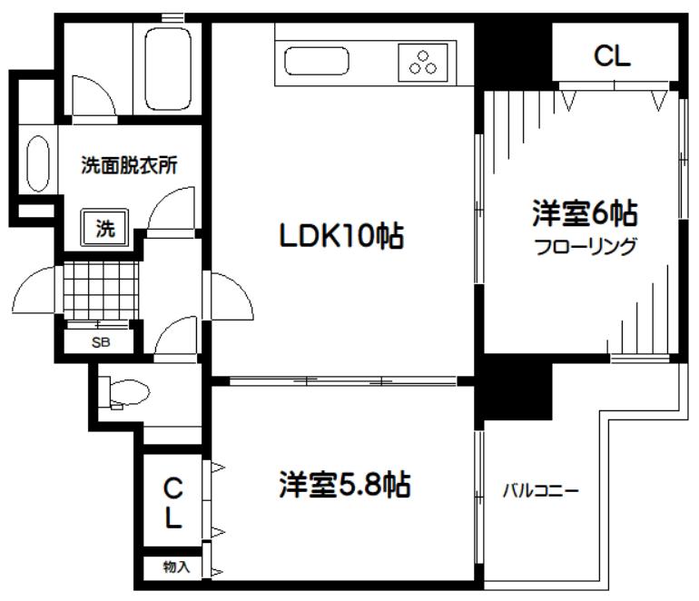 ライオンズステーションプラザ千歳烏山(2LDK/7階)の間取り写真