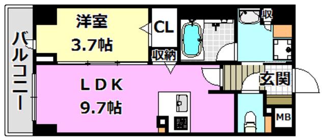 ペスカード別院(1LDK/6階)の間取り写真