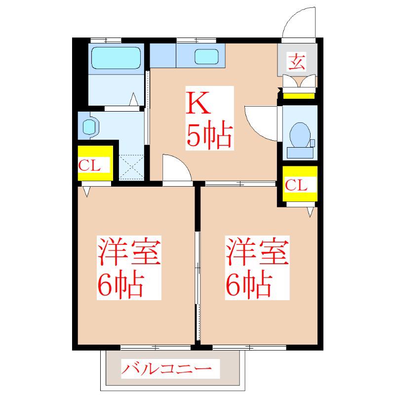 ガーデンプレイス向花E棟(2K/1階)の間取り写真
