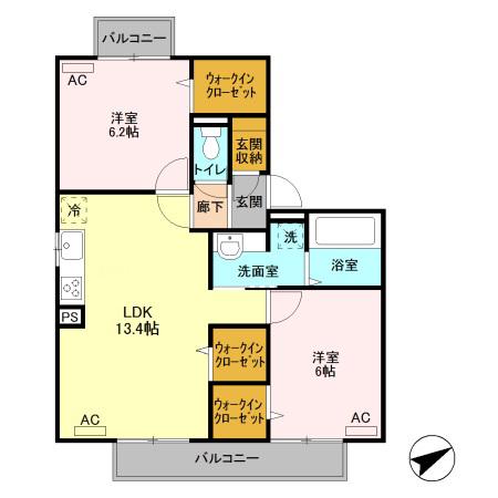 ハナミズキ 2LDK(2LDK/1階)の間取り写真