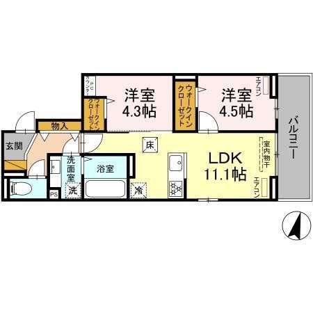 D-ROOM穴川III(2LDK/3階)の間取り写真