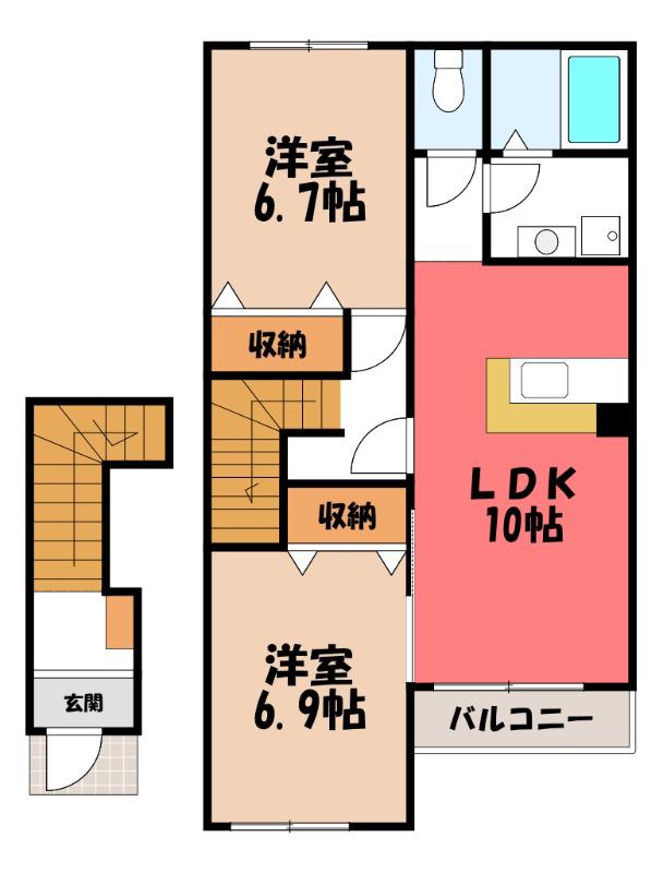 コンフォルトKII(2LDK/2階)の間取り写真