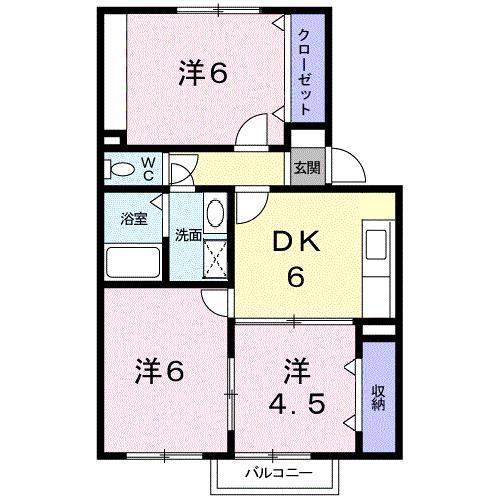 ウイステリアB(3DK/1階)の間取り写真