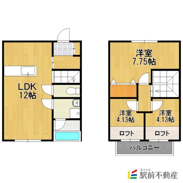 ＪＲ鹿児島本線 荒木駅 徒歩9分 2階建 築14年(3LDK/1階)の間取り写真