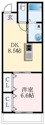 KUKURUEXE古市(1DK/1階)の間取り写真