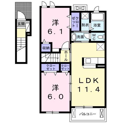アプローズA(2LDK/2階)の間取り写真