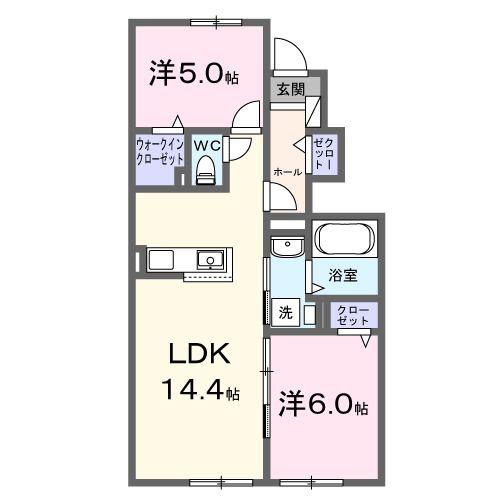 ヴィラK VII(2LDK/1階)の間取り写真