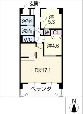 ル・ヴィラージュ植田(2LDK/5階)の間取り写真