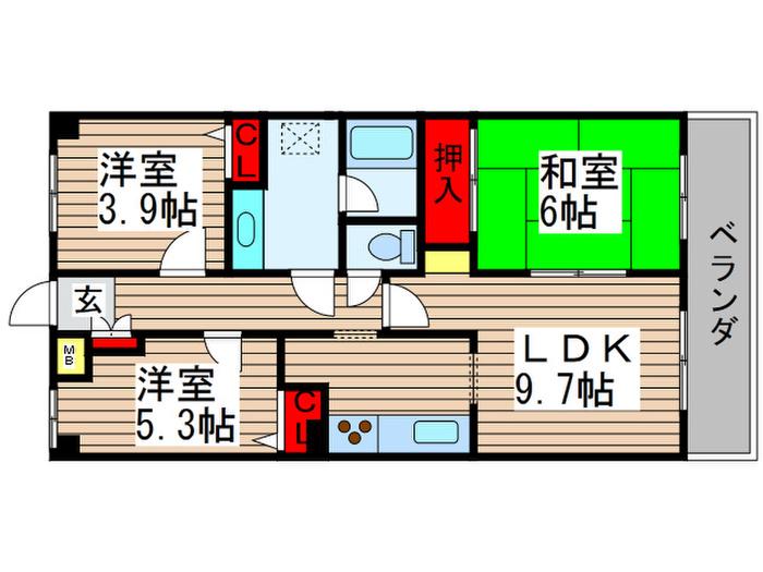 コスモ松戸ステーションビュー(3LDK/3階)の間取り写真