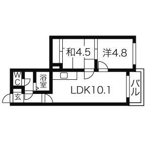 ラ・ルーチェ発寒(2LDK/4階)の間取り写真